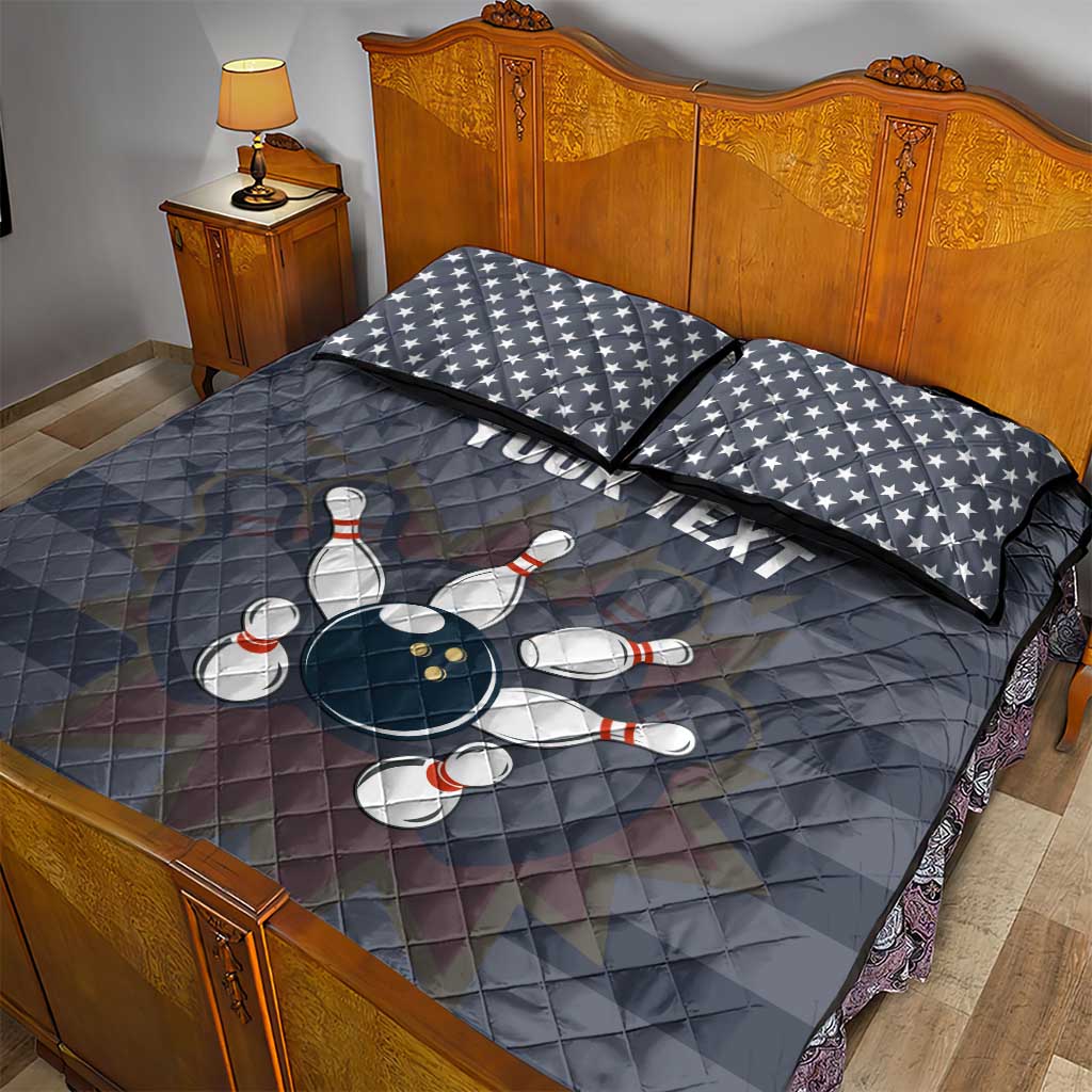 Custom Bowling Ball and Pins Quilt Bed Set American Flag Stars and Stripes in Grunge Patriotic - Wonder Print Shop