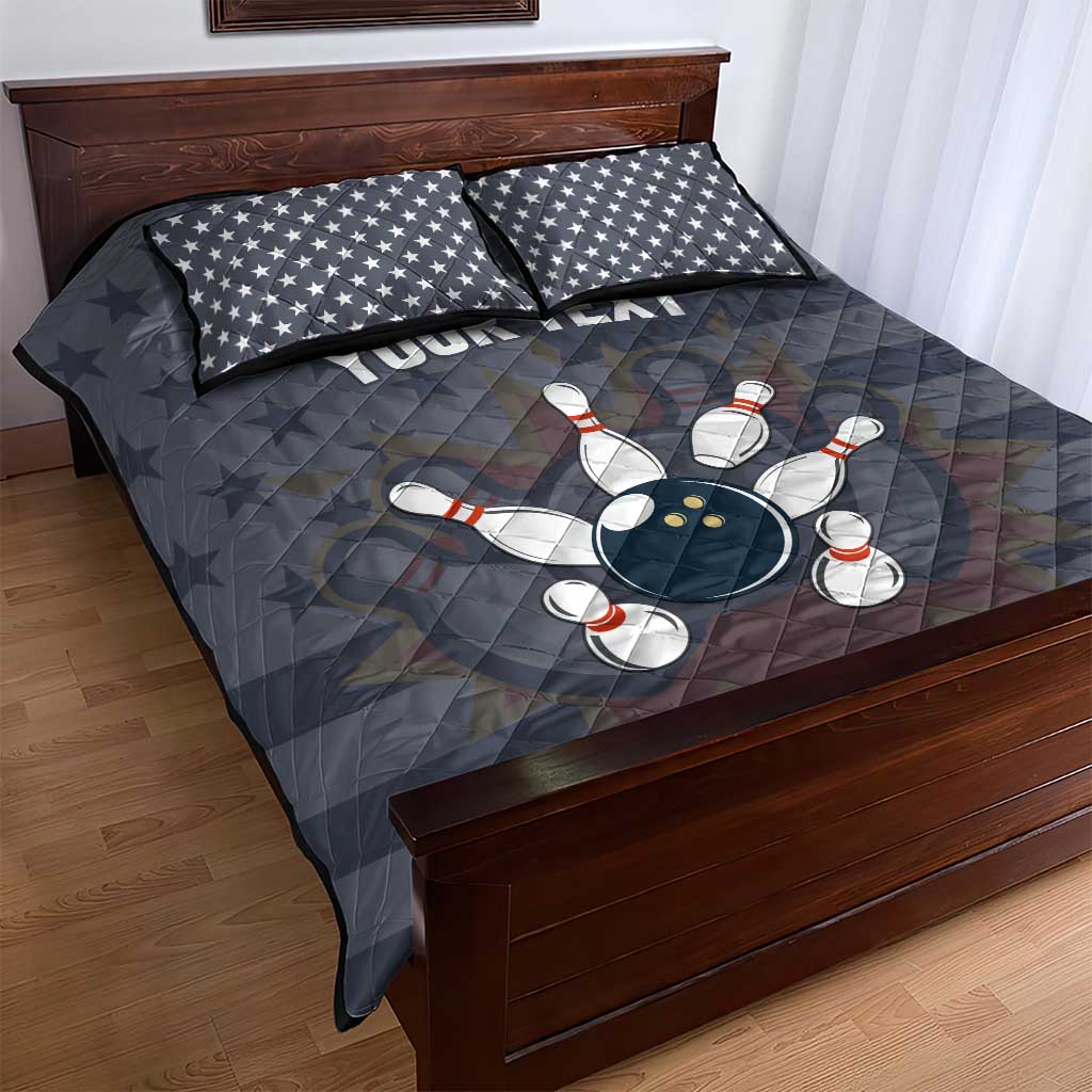 Custom Bowling Ball and Pins Quilt Bed Set American Flag Stars and Stripes in Grunge Patriotic - Wonder Print Shop