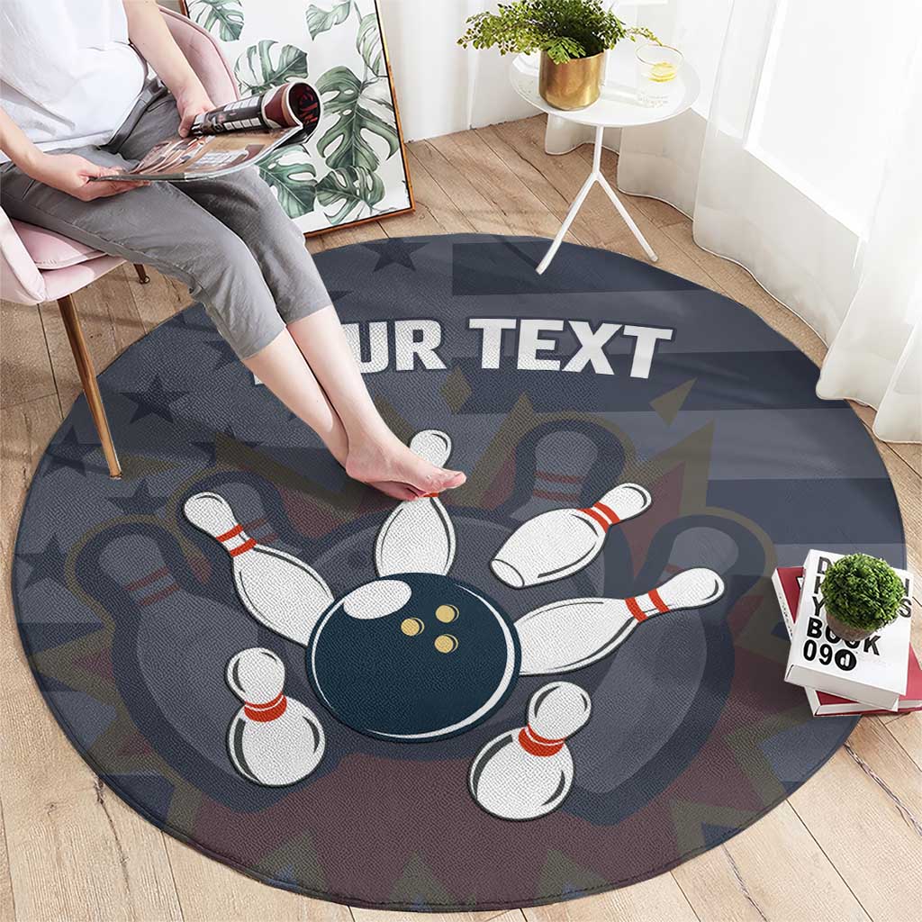 Custom Bowling Ball and Pins Round Carpet American Flag Stars and Stripes in Grunge Patriotic - Wonder Print Shop