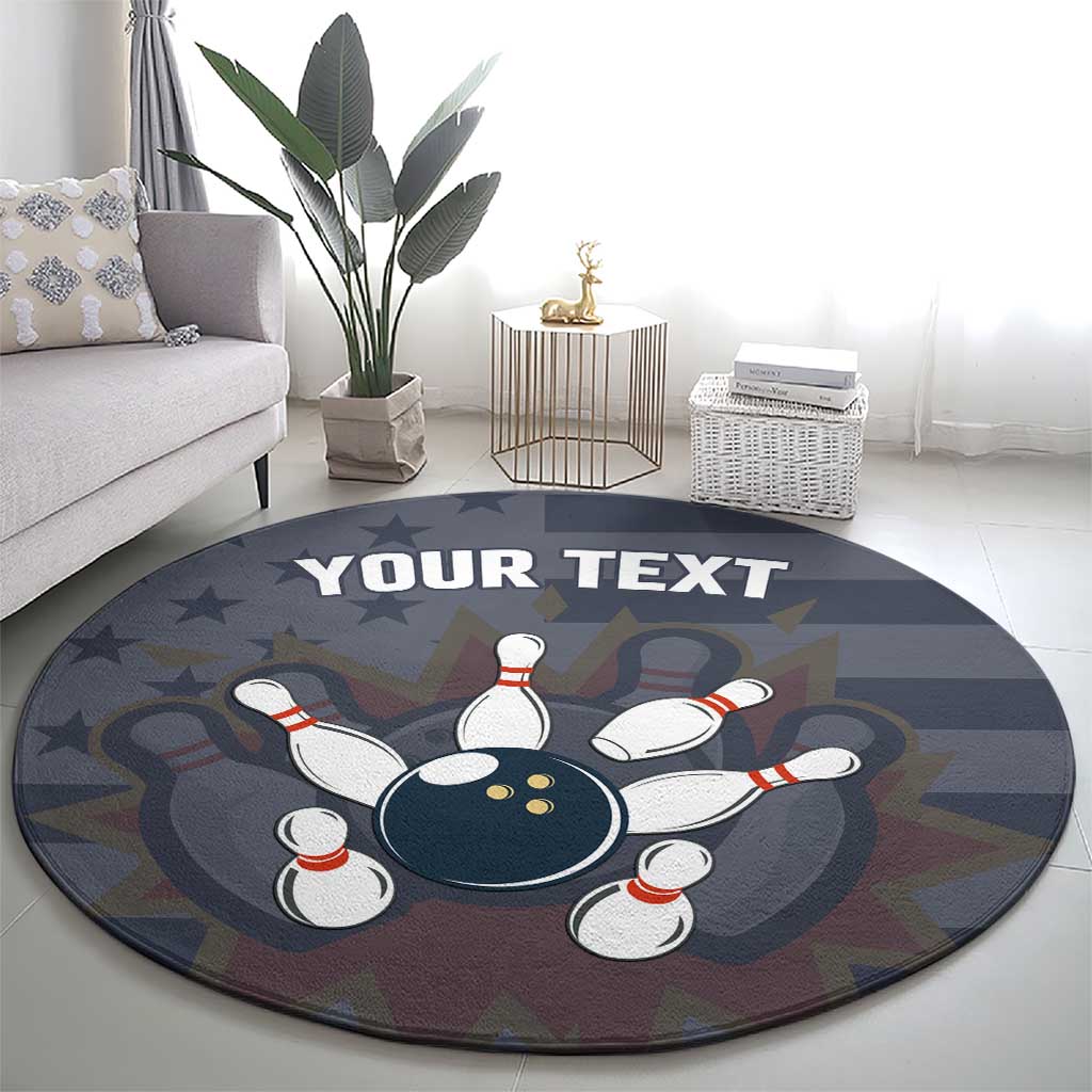 Custom Bowling Ball and Pins Round Carpet American Flag Stars and Stripes in Grunge Patriotic - Wonder Print Shop