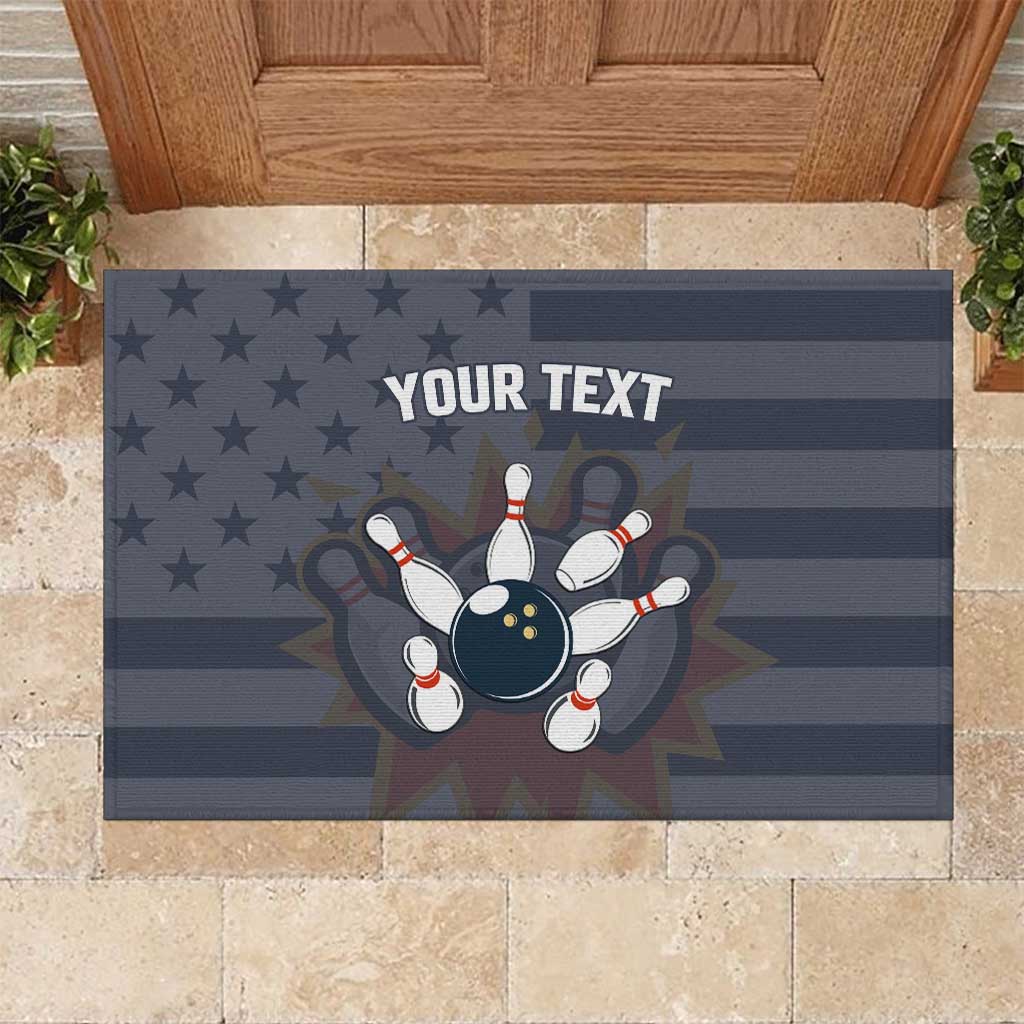 Custom Bowling Ball and Pins Rubber Doormat American Flag Stars and Stripes in Grunge Patriotic - Wonder Print Shop