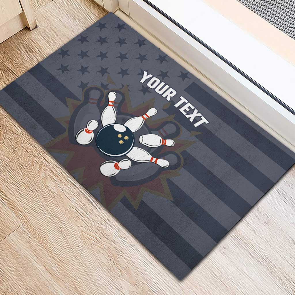 Custom Bowling Ball and Pins Rubber Doormat American Flag Stars and Stripes in Grunge Patriotic - Wonder Print Shop