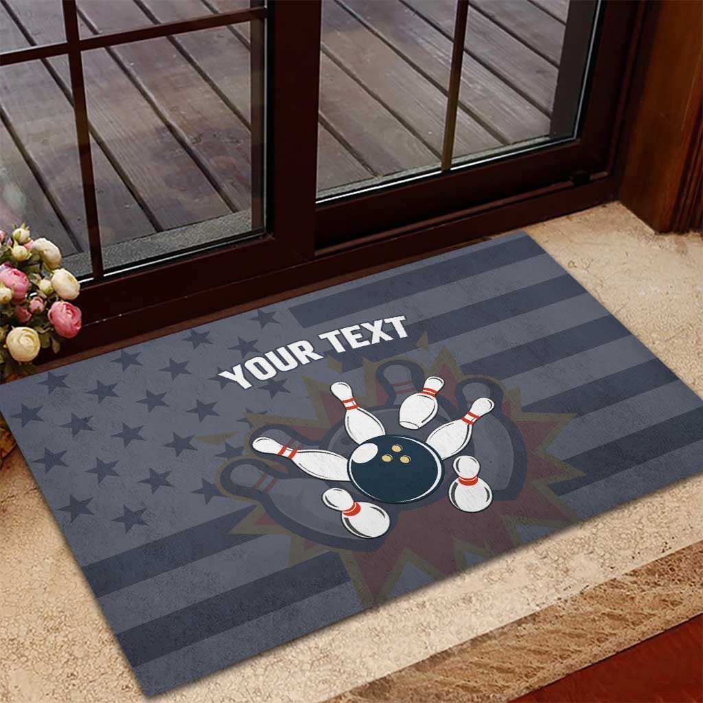 Custom Bowling Ball and Pins Rubber Doormat American Flag Stars and Stripes in Grunge Patriotic - Wonder Print Shop