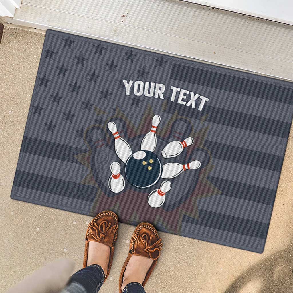 Custom Bowling Ball and Pins Rubber Doormat American Flag Stars and Stripes in Grunge Patriotic - Wonder Print Shop