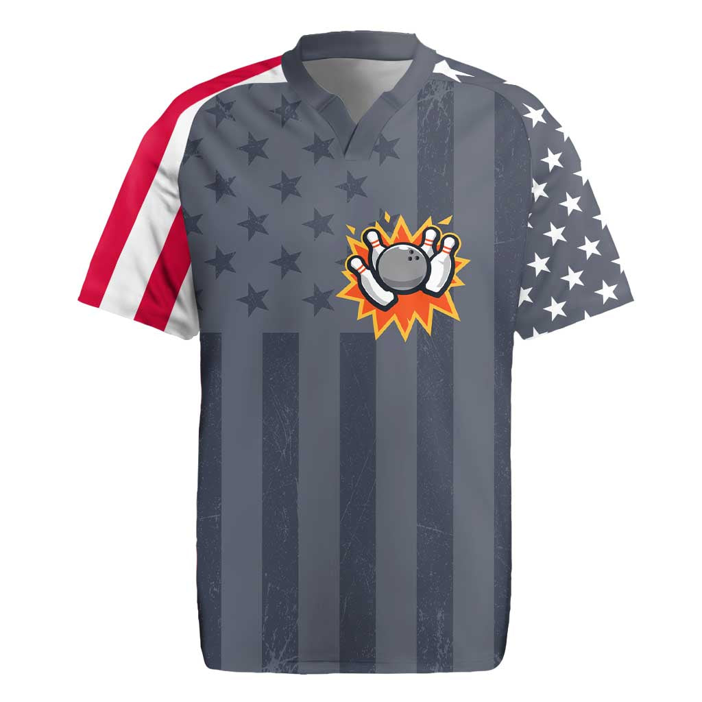 Custom Bowling Ball and Pins Rugby Jersey American Flag Stars and Stripes in Grunge Patriotic - Wonder Print Shop