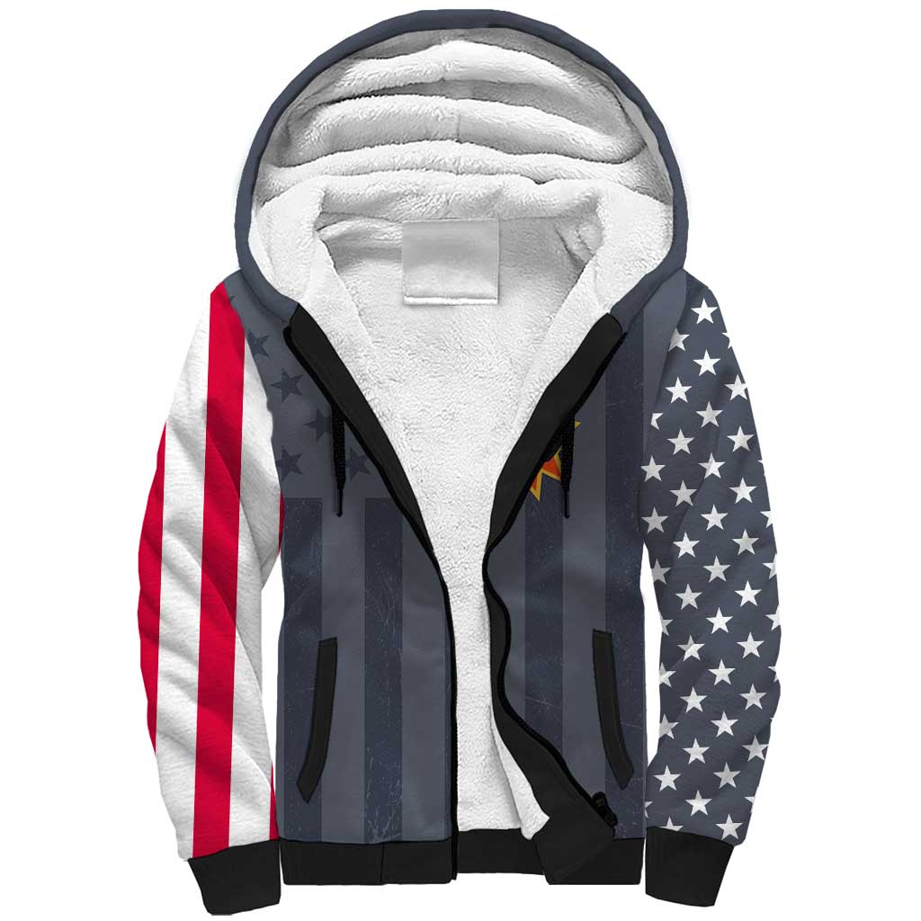 Custom Bowling Ball and Pins Sherpa Hoodie American Flag Stars and Stripes in Grunge Patriotic - Wonder Print Shop