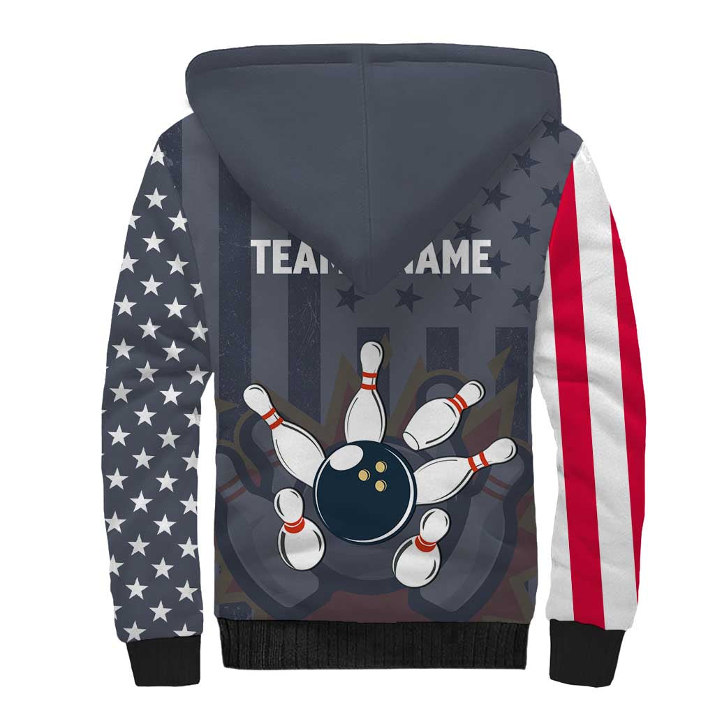 Custom Bowling Ball and Pins Sherpa Hoodie American Flag Stars and Stripes in Grunge Patriotic - Wonder Print Shop