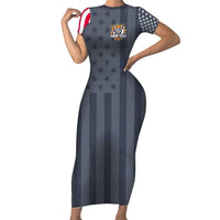 Custom Bowling Ball and Pins Short Sleeve Bodycon Dress American Flag Stars and Stripes in Grunge Patriotic - Wonder Print Shop