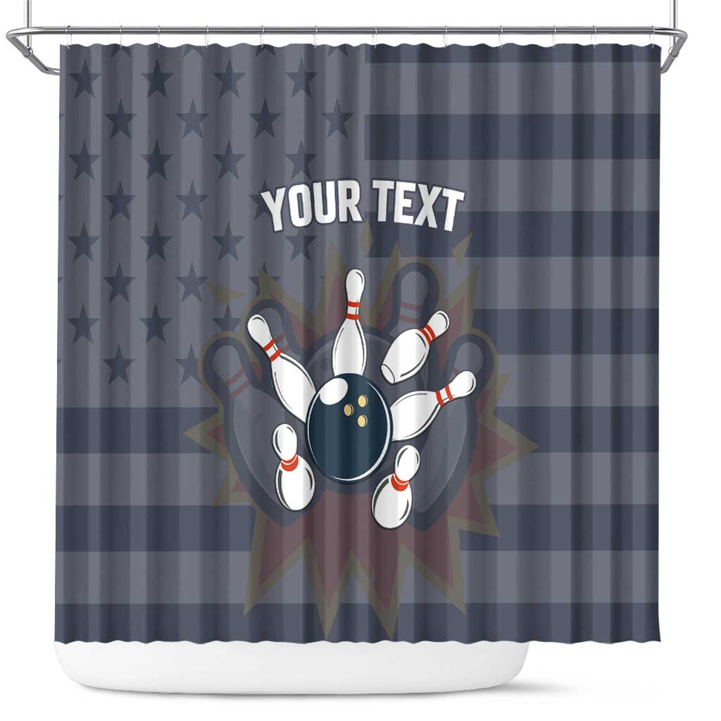 Custom Bowling Ball and Pins Shower Curtain American Flag Stars and Stripes in Grunge Patriotic - Wonder Print Shop