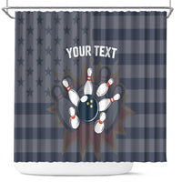 Custom Bowling Ball and Pins Shower Curtain American Flag Stars and Stripes in Grunge Patriotic - Wonder Print Shop