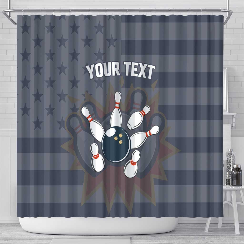 Custom Bowling Ball and Pins Shower Curtain American Flag Stars and Stripes in Grunge Patriotic - Wonder Print Shop