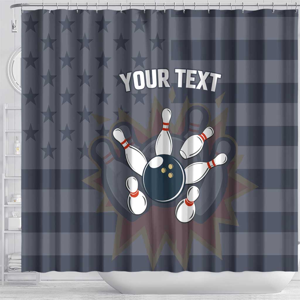 Custom Bowling Ball and Pins Shower Curtain American Flag Stars and Stripes in Grunge Patriotic - Wonder Print Shop