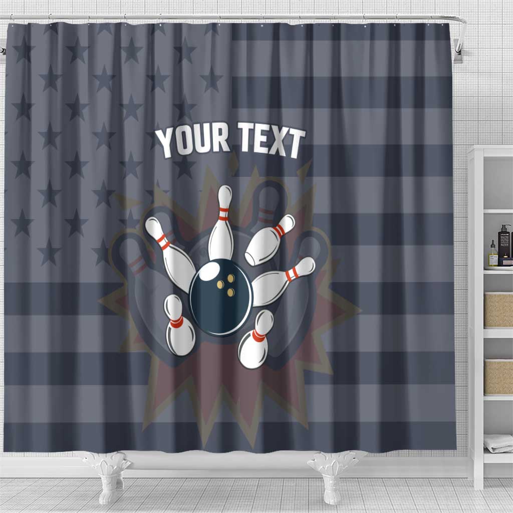 Custom Bowling Ball and Pins Shower Curtain American Flag Stars and Stripes in Grunge Patriotic - Wonder Print Shop