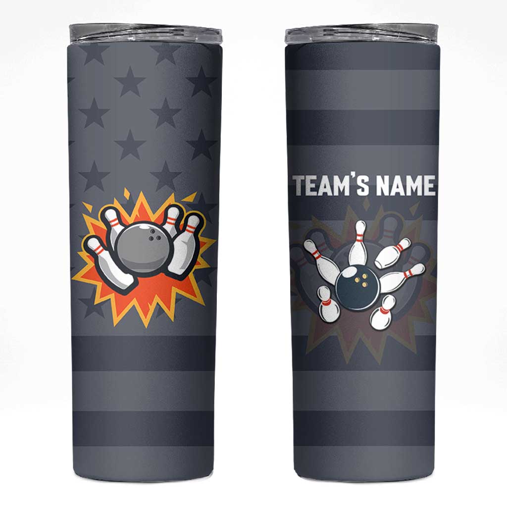 Custom Bowling Ball and Pins Skinny Tumbler American Flag Stars and Stripes in Grunge Patriotic - Wonder Print Shop