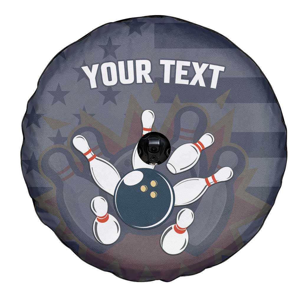 Custom Bowling Ball and Pins Spare Tire Cover American Flag Stars and Stripes in Grunge Patriotic - Wonder Print Shop
