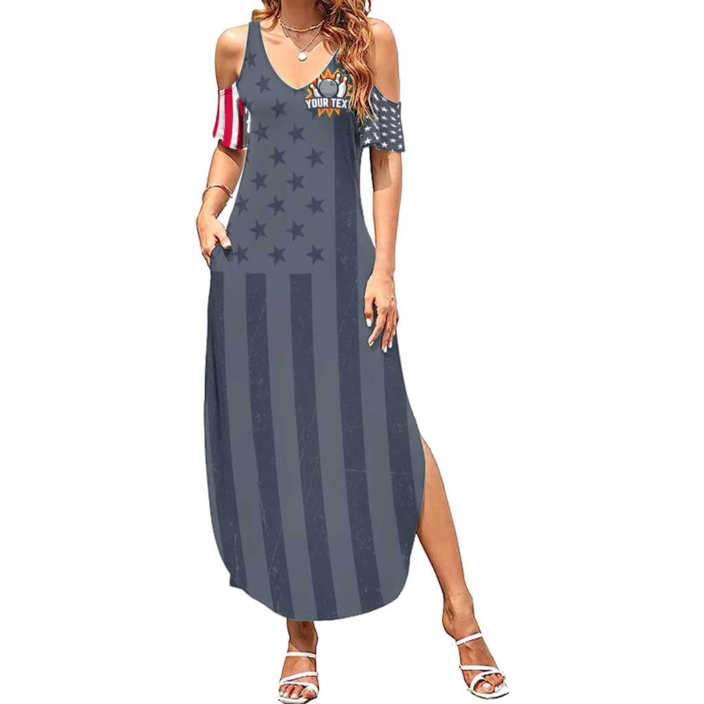 Custom Bowling Ball and Pins Summer Maxi Dress American Flag Stars and Stripes in Grunge Patriotic - Wonder Print Shop
