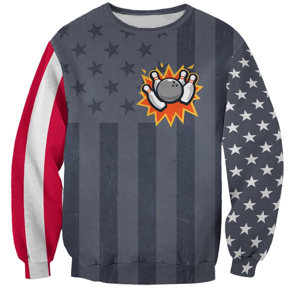 Custom Bowling Ball and Pins Sweatshirt American Flag Stars and Stripes in Grunge Patriotic - Wonder Print Shop