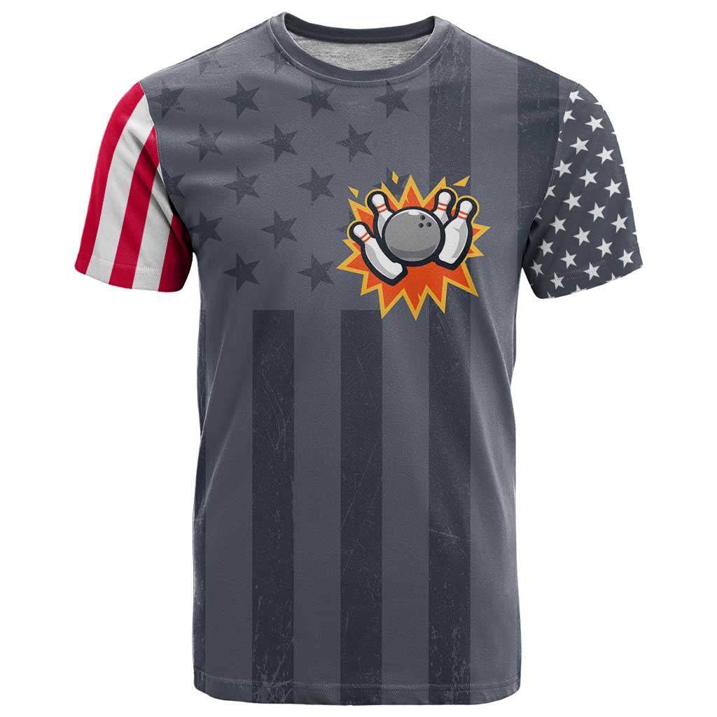 Custom Bowling Ball and Pins T Shirt American Flag Stars and Stripes in Grunge Patriotic - Wonder Print Shop