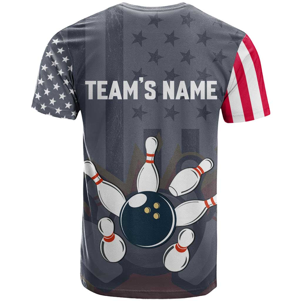 Custom Bowling Ball and Pins T Shirt American Flag Stars and Stripes in Grunge Patriotic - Wonder Print Shop
