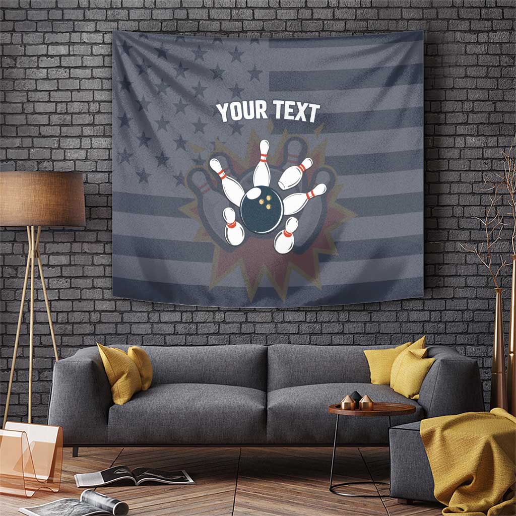 Custom Bowling Ball and Pins Tapestry American Flag Stars and Stripes in Grunge Patriotic - Wonder Print Shop