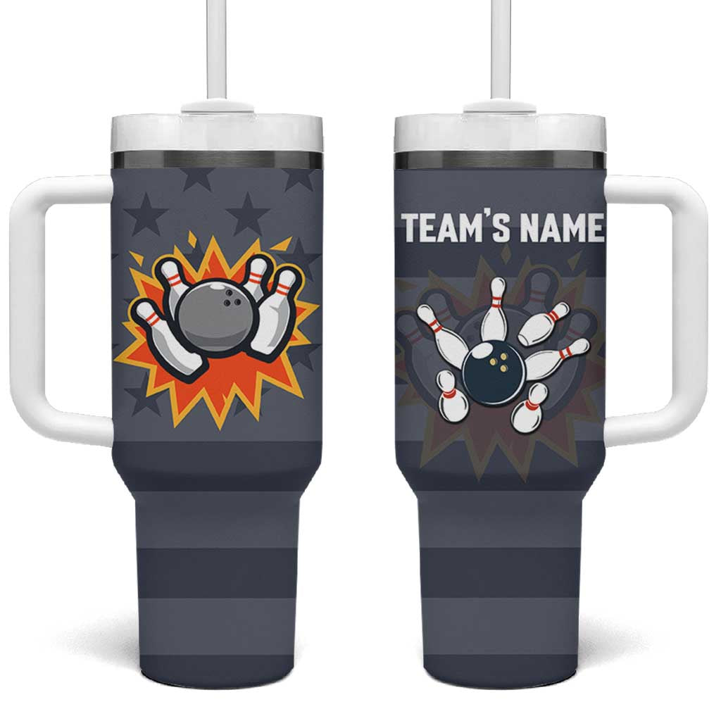 Custom Bowling Ball and Pins Tumbler With Handle American Flag Stars and Stripes in Grunge Patriotic - Wonder Print Shop