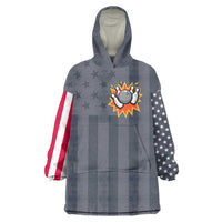 Custom Bowling Ball and Pins Wearable Blanket Hoodie American Flag Stars and Stripes in Grunge Patriotic - Wonder Print Shop