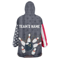 Custom Bowling Ball and Pins Wearable Blanket Hoodie American Flag Stars and Stripes in Grunge Patriotic - Wonder Print Shop