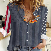 Custom Bowling Ball and Pins Women Casual Shirt American Flag Stars and Stripes in Grunge Patriotic - Wonder Print Shop