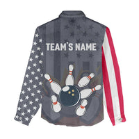 Custom Bowling Ball and Pins Women Casual Shirt American Flag Stars and Stripes in Grunge Patriotic - Wonder Print Shop