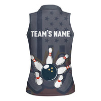 Custom Bowling Ball and Pins Women Sleeveless Polo Shirt American Flag Stars and Stripes in Grunge Patriotic - Wonder Print Shop