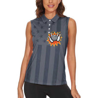 Custom Bowling Ball and Pins Women Sleeveless Polo Shirt American Flag Stars and Stripes in Grunge Patriotic - Wonder Print Shop