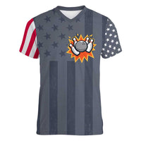 Custom Bowling Ball and Pins Women V-Neck T-Shirt American Flag Stars and Stripes in Grunge Patriotic - Wonder Print Shop