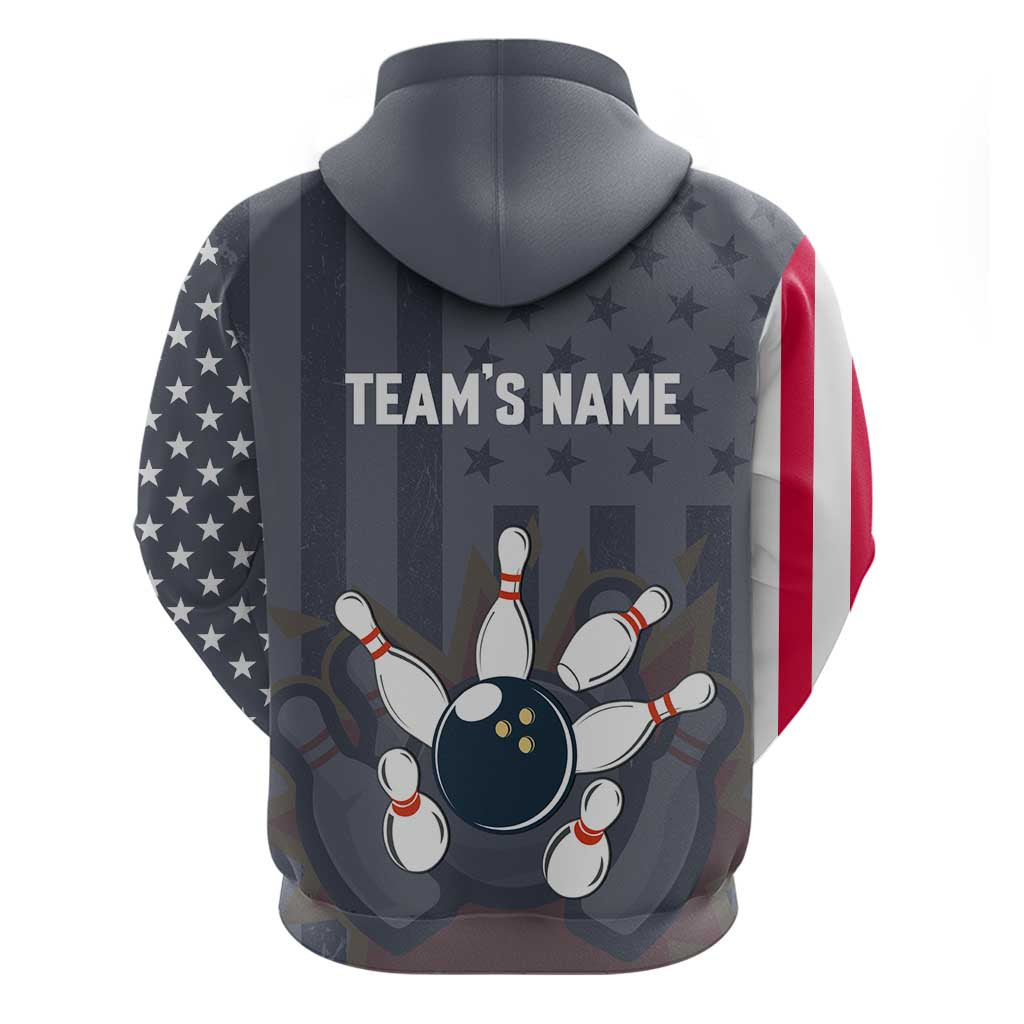 Custom Bowling Ball and Pins Zip Hoodie American Flag Stars and Stripes in Grunge Patriotic - Wonder Print Shop
