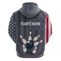 Custom Bowling Ball and Pins Zip Hoodie American Flag Stars and Stripes in Grunge Patriotic - Wonder Print Shop
