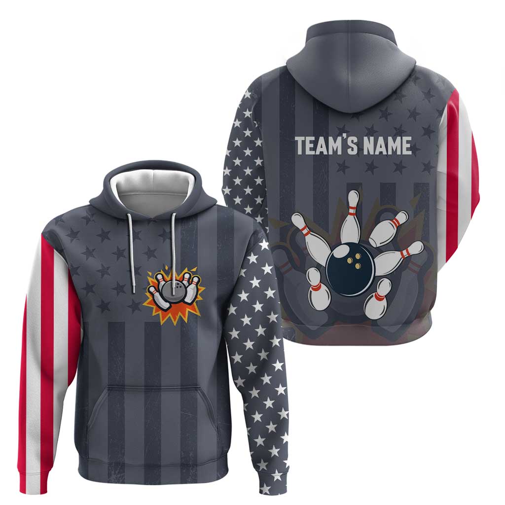 Custom Bowling Ball and Pins Zip Hoodie American Flag Stars and Stripes in Grunge Patriotic - Wonder Print Shop