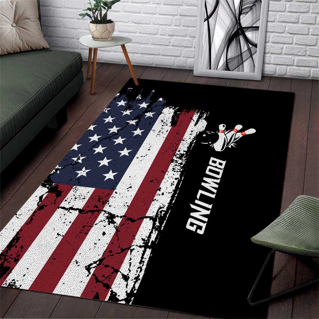 Grunge American Flag Custom Bowling Area Rug Pins Graphic and Team Text Layout Design - Wonder Print Shop