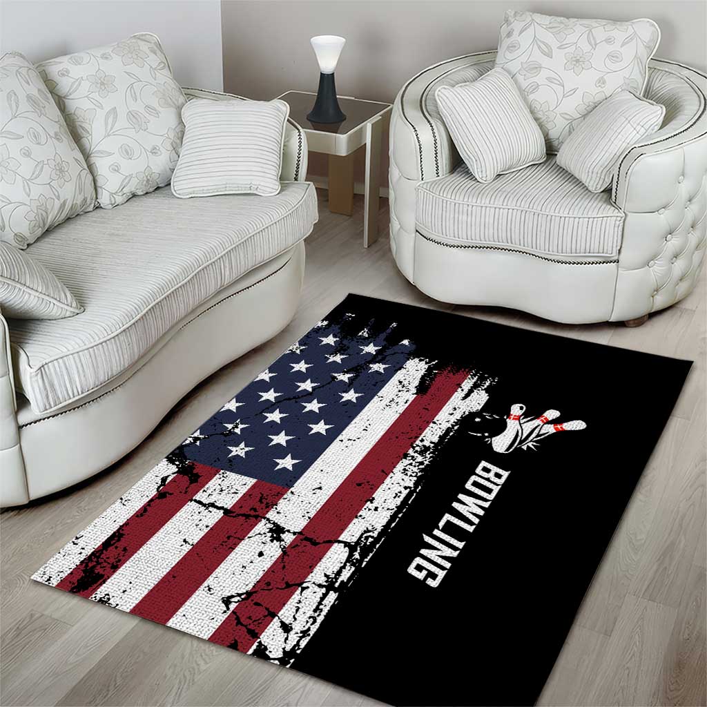 Grunge American Flag Custom Bowling Area Rug Pins Graphic and Team Text Layout Design - Wonder Print Shop