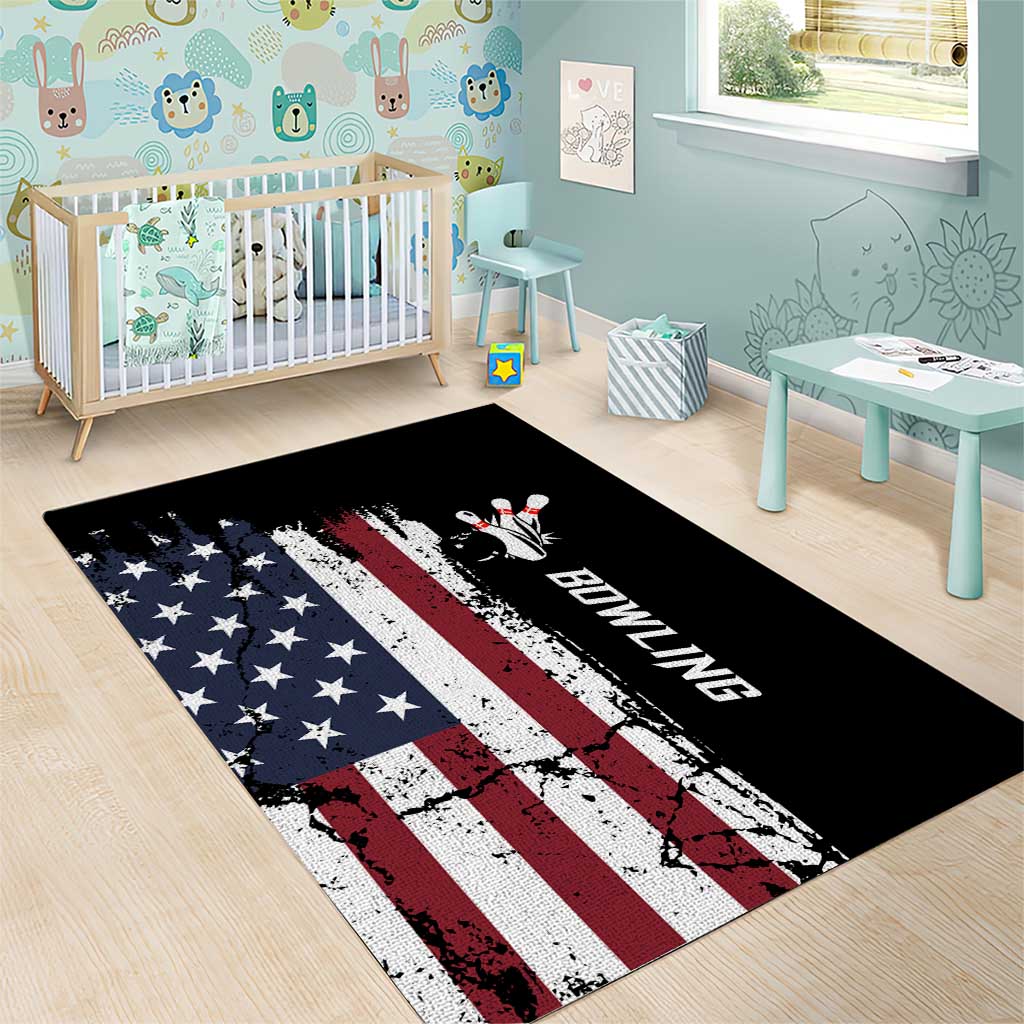 Grunge American Flag Custom Bowling Area Rug Pins Graphic and Team Text Layout Design - Wonder Print Shop