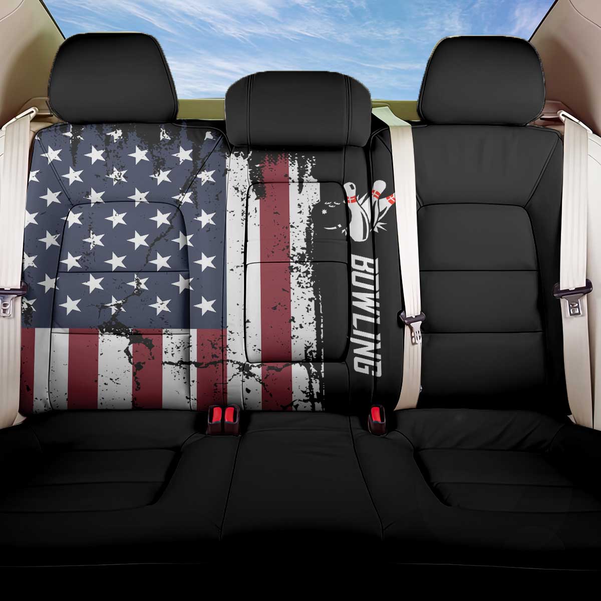 Grunge American Flag Custom Bowling Back Car Seat Cover Pins Graphic and Team Text Layout Design - Wonder Print Shop