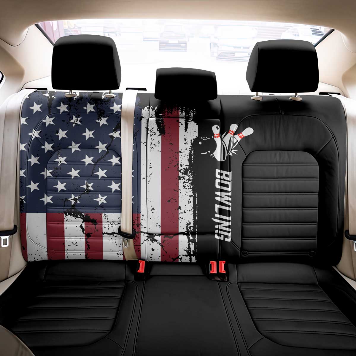 Grunge American Flag Custom Bowling Back Car Seat Cover Pins Graphic and Team Text Layout Design - Wonder Print Shop