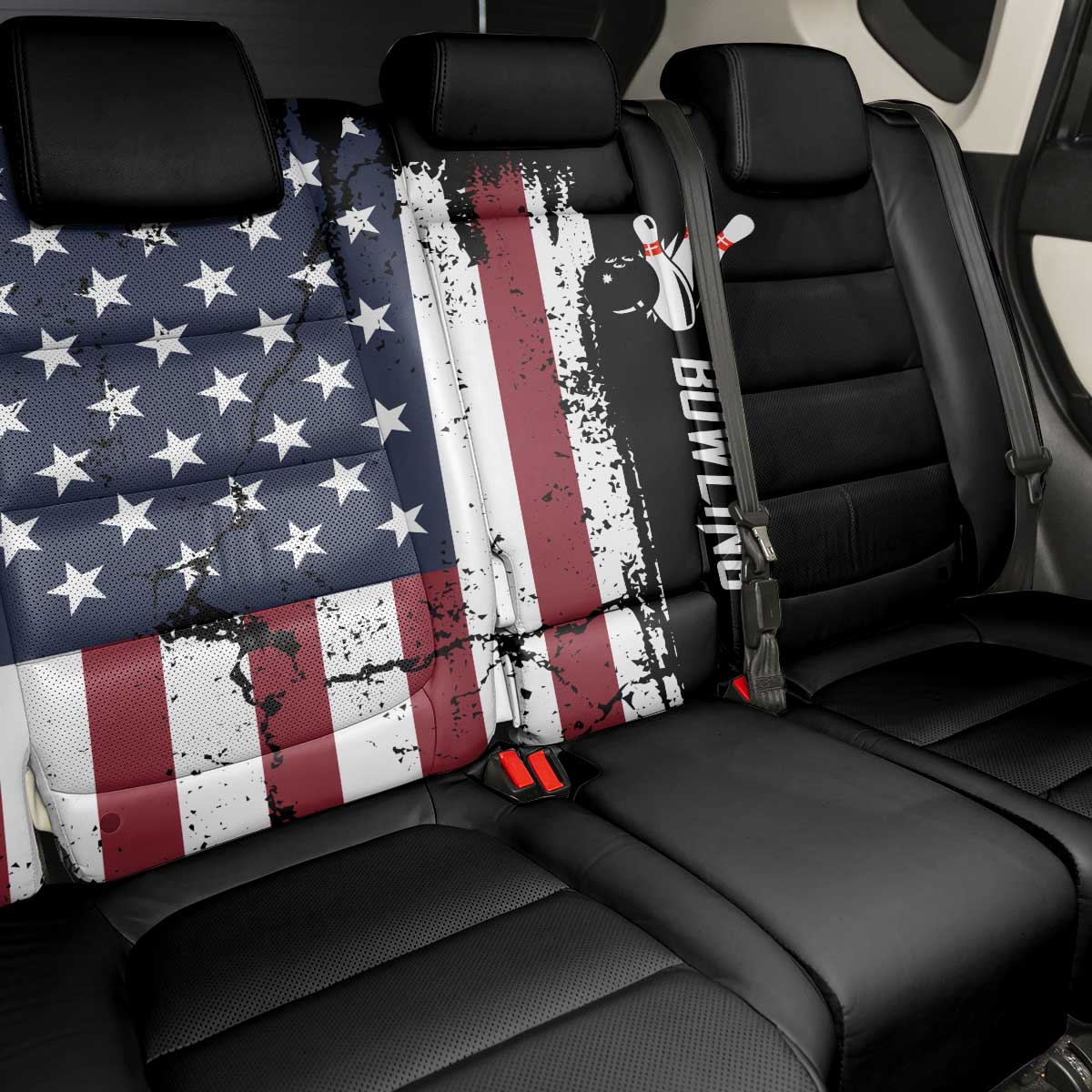 Grunge American Flag Custom Bowling Back Car Seat Cover Pins Graphic and Team Text Layout Design - Wonder Print Shop
