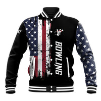 Grunge American Flag Custom Bowling Baseball Jacket Pins Graphic and Team Text Layout Design - Wonder Print Shop