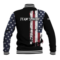Grunge American Flag Custom Bowling Baseball Jacket Pins Graphic and Team Text Layout Design - Wonder Print Shop