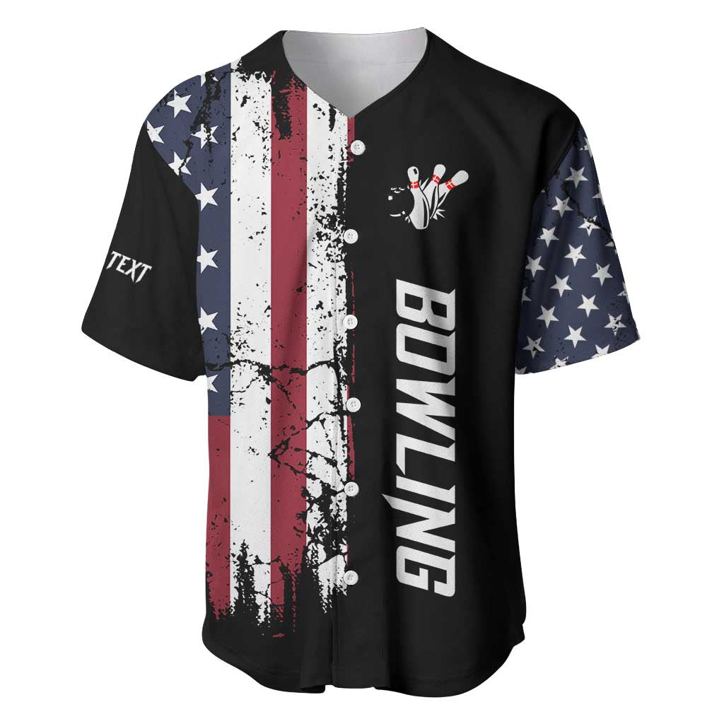 Grunge American Flag Custom Bowling Baseball Jersey Pins Graphic and Team Text Layout Design - Wonder Print Shop