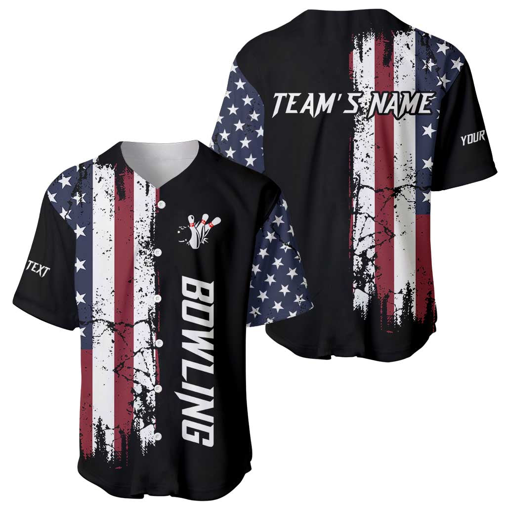 Grunge American Flag Custom Bowling Baseball Jersey Pins Graphic and Team Text Layout Design - Wonder Print Shop