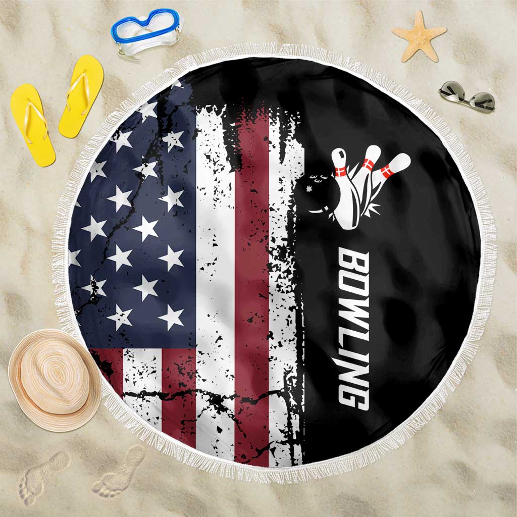 Grunge American Flag Custom Bowling Beach Blanket Pins Graphic and Team Text Layout Design - Wonder Print Shop