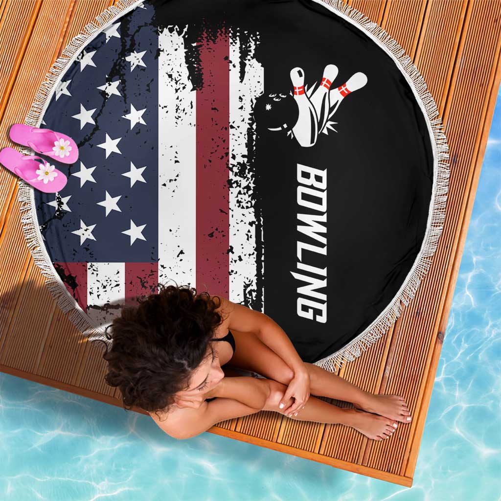 Grunge American Flag Custom Bowling Beach Blanket Pins Graphic and Team Text Layout Design - Wonder Print Shop