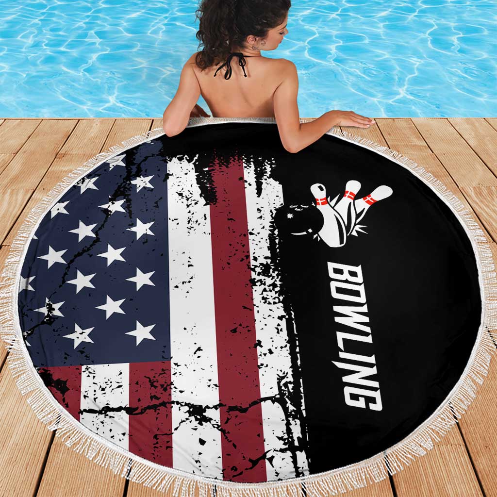 Grunge American Flag Custom Bowling Beach Blanket Pins Graphic and Team Text Layout Design - Wonder Print Shop