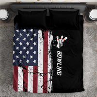 Grunge American Flag Custom Bowling Bedding Set Pins Graphic and Team Text Layout Design - Wonder Print Shop