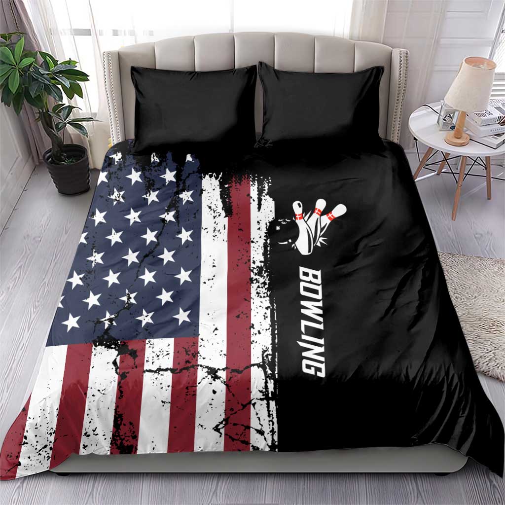 Grunge American Flag Custom Bowling Bedding Set Pins Graphic and Team Text Layout Design - Wonder Print Shop